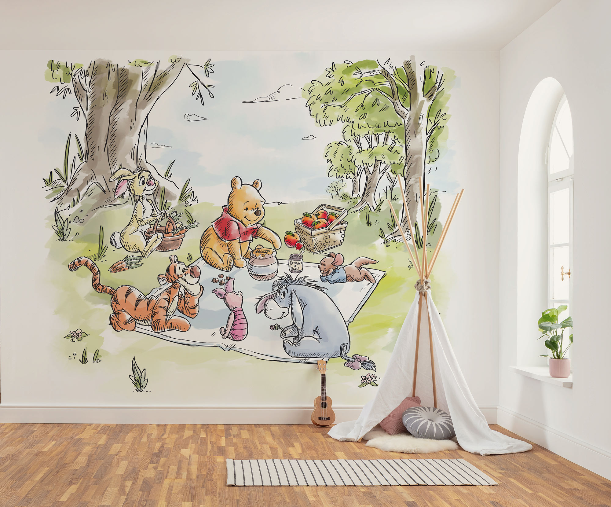 Kindertapete KOMAR "Disney Winnie the Pooh Nice for Picnics", bunt, B:300 H:250, Vlies, Tapeten Image