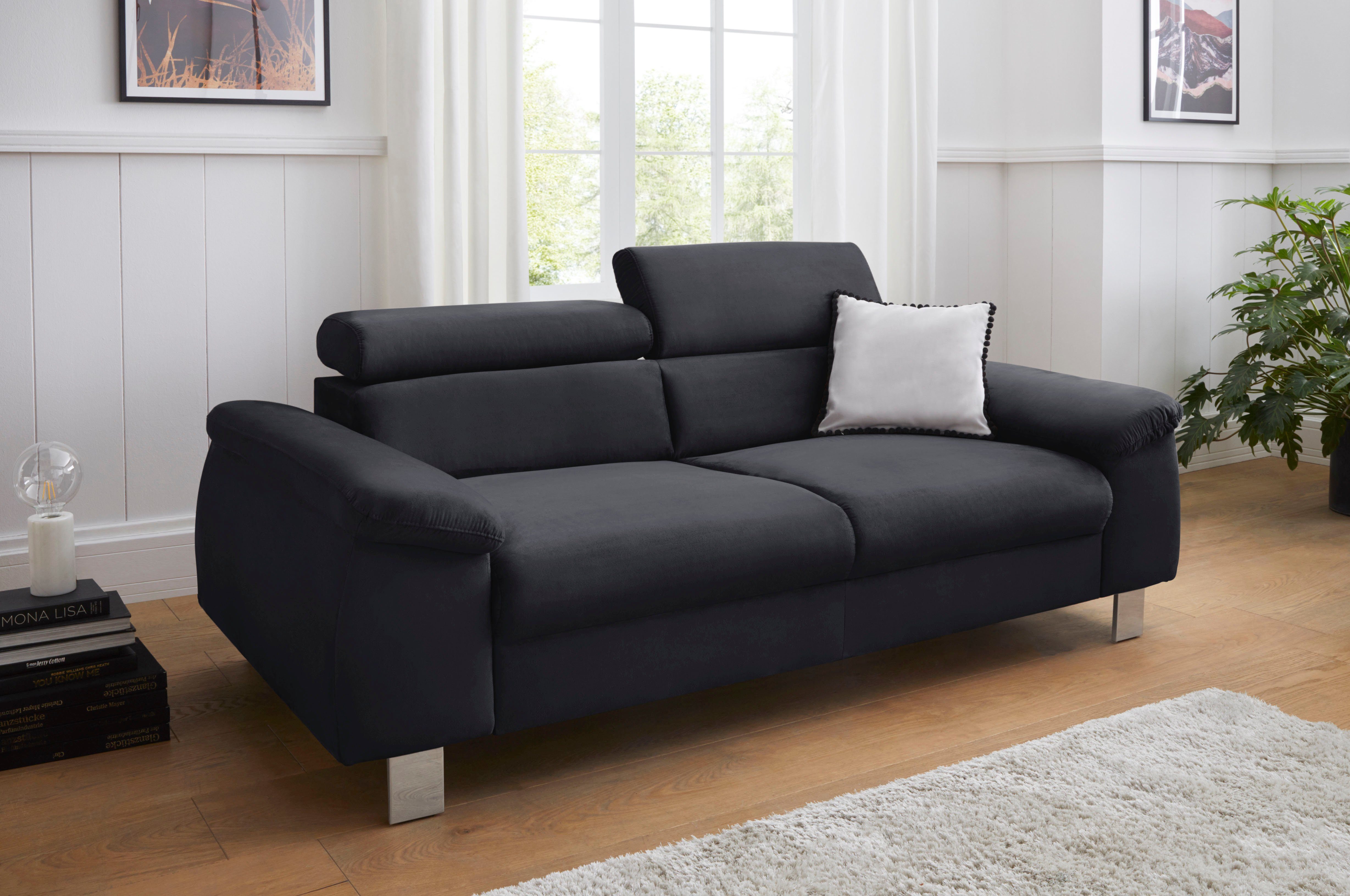 Polstergarnitur COTTA "Komaris, B: 193 bzw. 100 cm", grau (lava,), B:193cm, Sitzmöbel-Sets, Set: 3er-Sofa & Hocker, mit Kopfteilverstellung Image