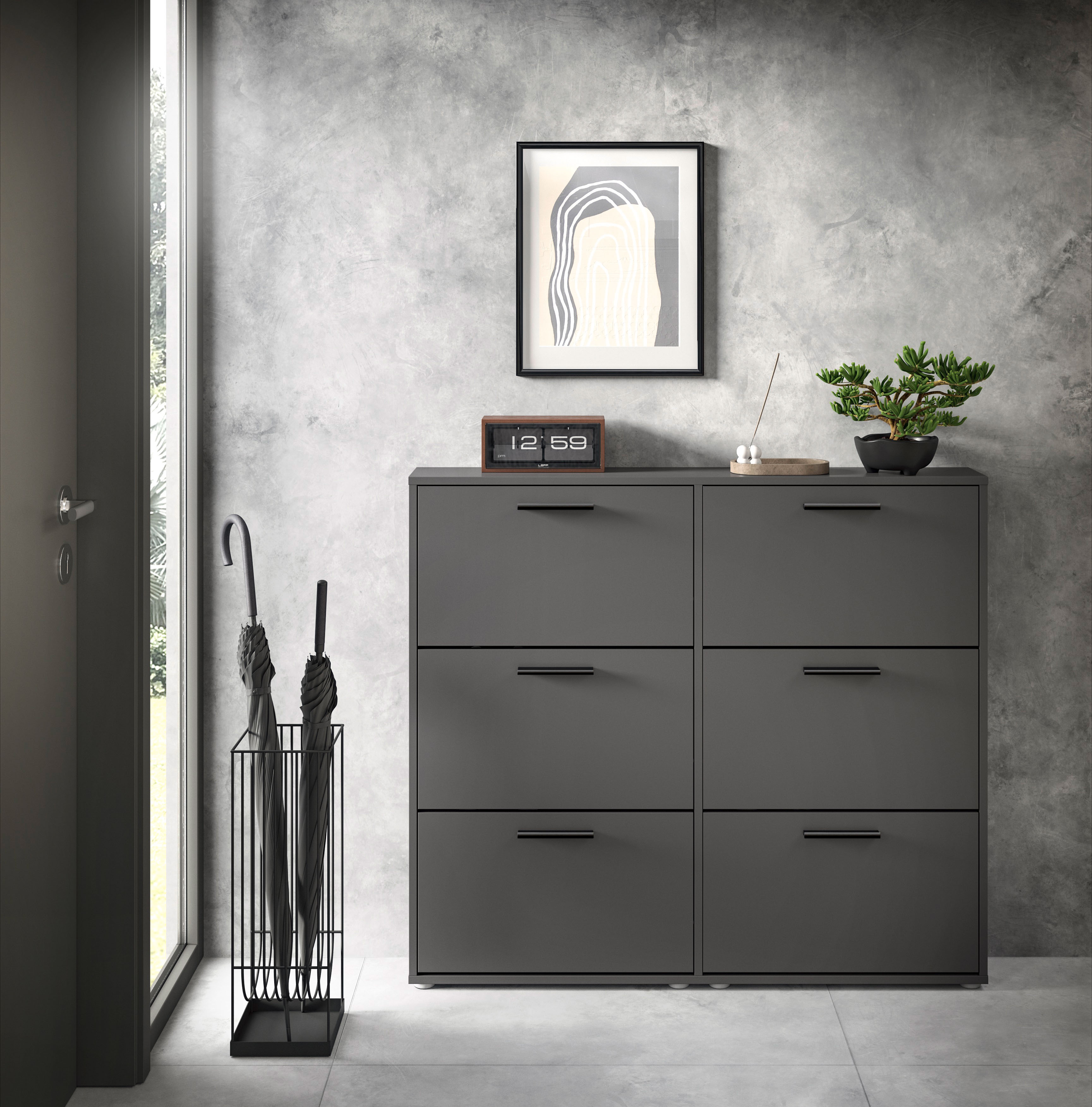 Schuhkipper HBZ "Sam Schuhkipper, Schuhschrank BxHxT 116x103x17 cm", grau (anthrazit, anthrazit), B:116cm H:103cm T:17cm, Holzwerkstoff, Sideboards, mit 6 Klappen