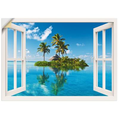 Wandbild ARTLAND "Fensterblick Insel Palmen Meer", weiß (farbe bild(er): weiß), B:70cm H:50cm, Dekorfolie, Bilder, als Leinwandbild, Poster, Wandaufkleber in verschied. Größen Image
