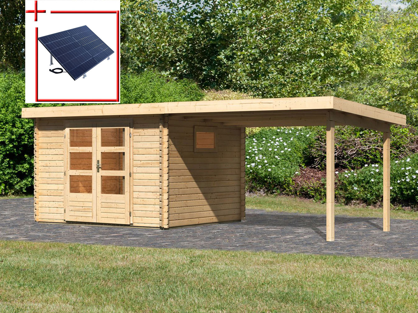 Karibu "Trittau 3" mit Anbaudach und Fenster