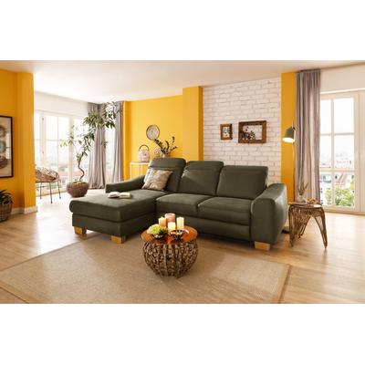 Ecksofa HOME AFFAIRE "Dundee L-Form", grün (olive), B:264cm H:86cm T:170cm, Luxus-Microfaser Florence (100% Polyester), Struktur fein (100% Polyester), Luxus-Microfaser Lederoptik (100% Polyester), Sofas, wahlweise mit Kopfteilverstellung und... Image