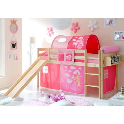 Hochbett TICAA "Manuel", rosa (kiefer massiv natur, prinzessin, pink), B:217cm H:114cm L:205cm, Hochbetten, Rollrost und Textil-Set wahlweise mit Matratze, Kiefer massiv natur Image