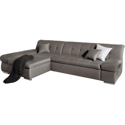 Ecksofa DOMO COLLECTION "Mona L-Form", grau (stone), B:297cm H:80cm T:173cm, Struktur fein 100% Polyester, Chenilleoptik 100% Polyester, SOFTLUX/Struktur fein 100% Polyester, Sofas, wahlweise mit Bettfunktion Image