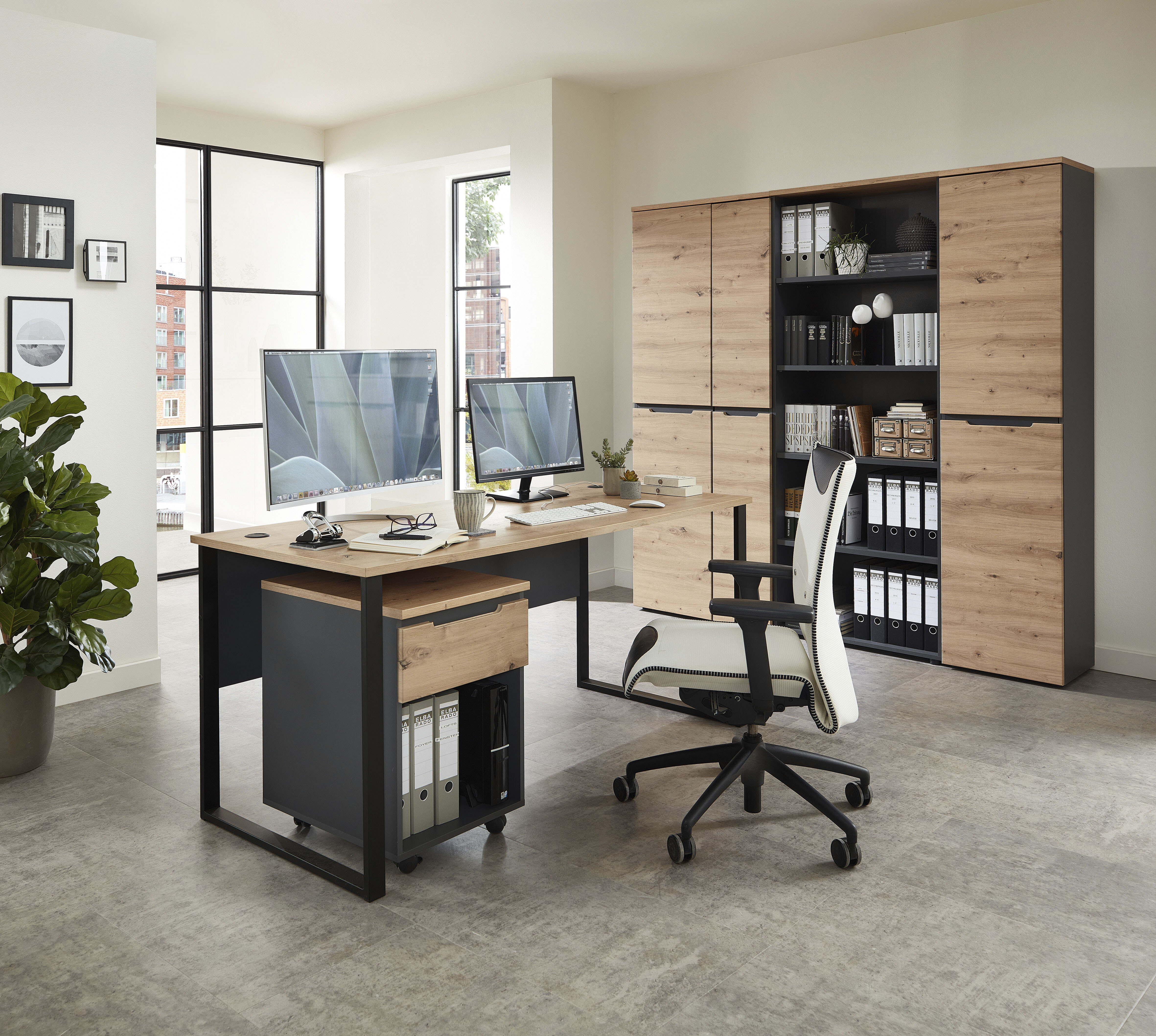 Schreibtisch INNOSTYLE, braun (artisan eiche, schwarz, artisan eiche), B:170cm H:77cm T:73cm, Tische, Schreibtisch