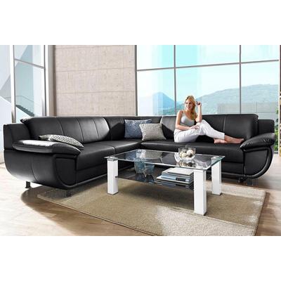 Ecksofa TRENDMANUFAKTUR "Rondo wahlweise mit Schlaffunktion, 267x247 cm (BxT), breite Armlehnen", schwarz, B:267cm H:85cm T:247cm, Kunstleder SOFTLUX, Microfaser PRIMABELLE (100% Polyester), NaturLEDER (echtes Rindsleder), Struktur (54% Polyacryl,... Image
