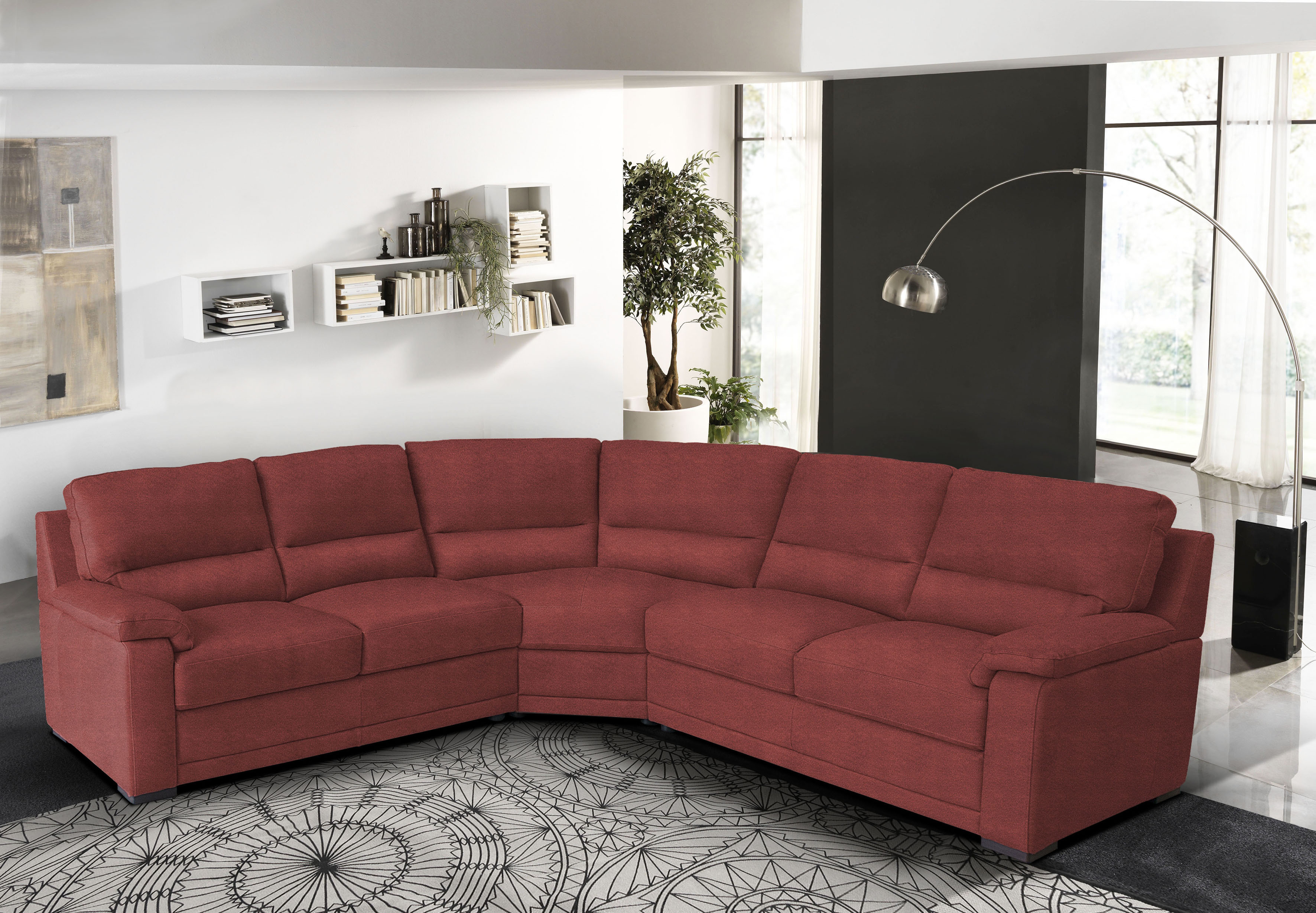 Ecksofa EGOITALIANO "Doris, modernes Designerecksofa in hochwertigen Microfaserqualitäten", rot (marsala), B:266cm H:90cm T:246cm, Luxus-Micofaser CASHMERE in Lederoptik (100% Polyester) ist ein neues technisches Gewebe mit einem visuellen und...