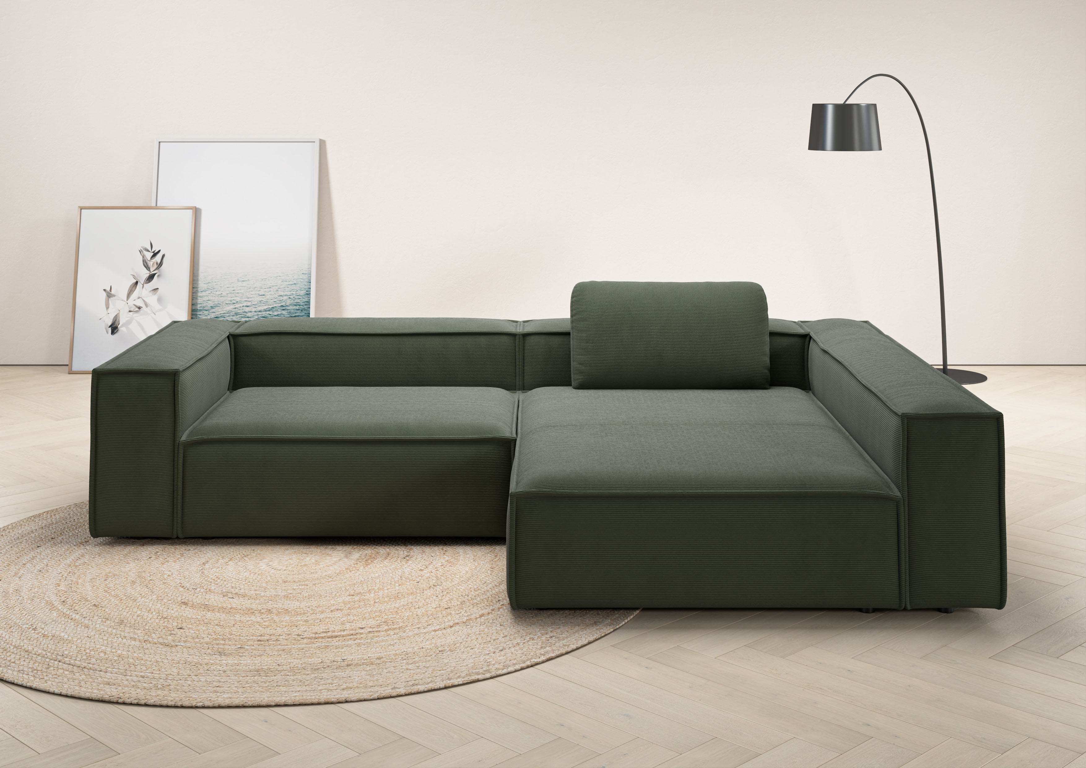 Ecksofa HOME AFFAIRE "Watertown, moderne XXL L-Form, 306 cm breit", grün (oliv), B:306cm H:68cm T:191cm, 95% Polyester, 5% Nylon, Sofas, Ecksofa, Komfortabel mit tiefer Sitzfläche – ideal für große Wohnräume