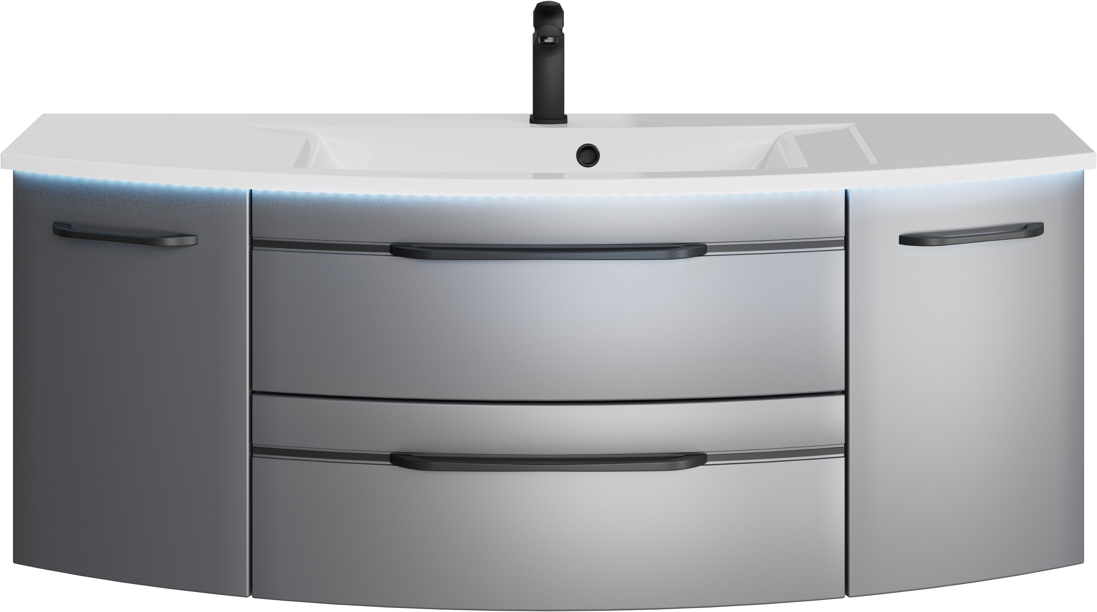 Waschtisch SAPHIR "Serie 7045 Mineralmarmor-Waschtisch und Unterschrank, 131 cm breit", grau (stahlgrau metallic), B:131cm H:50,2cm T:49,8cm, Waschtische, Waschplatz mit 2 Schubladen, 2 Türen, Badmöbel Set mit Waschtisch Image