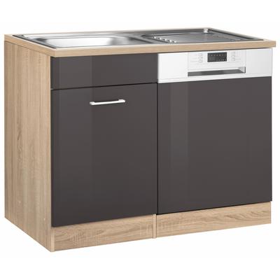 Spülenschrank KOCHSTATION "KS-Haiti", grau (grau hg eiche), B:110cm H:85cm T:60cm, Schränke, mit Tür/Sockel für Geschirrspüler Image