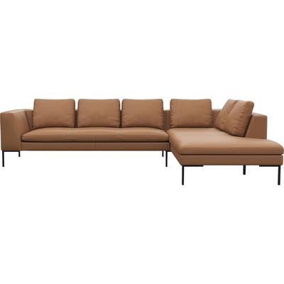 Ecksofa FLEXLUX "Loano, superbequemer Sitzkomfort durch Kaltschaum im Sitz, L-Form", braun (modern cognac braun), B:319cm H:86cm T:230cm, 100% Echteder, Sofas, modernes Sofa, frei im Raum stellbar, lose Kissen, hoher Fuß Image