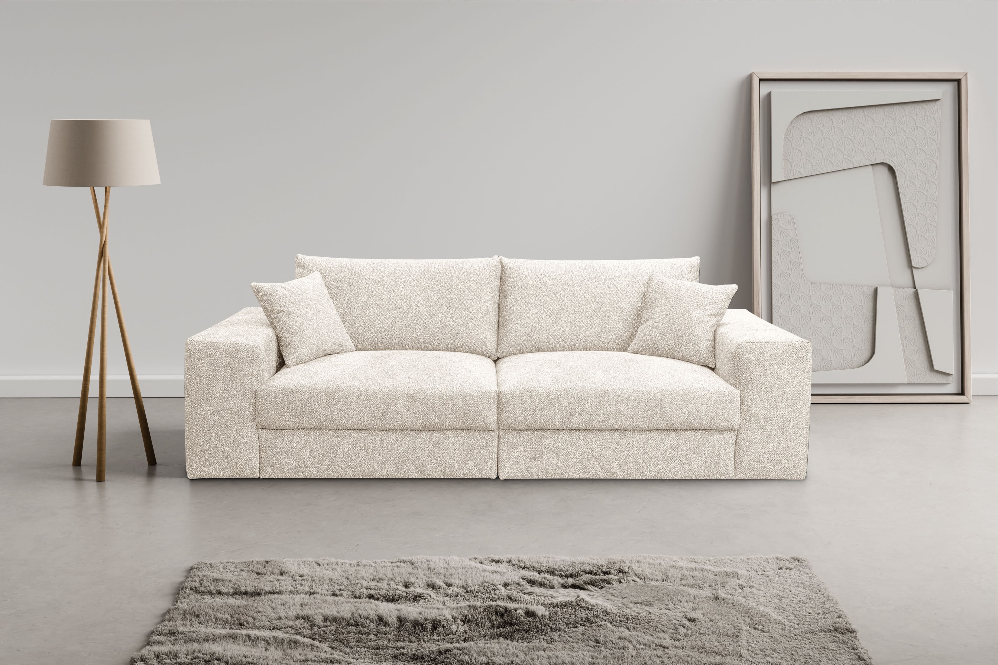 Big-Sofa WERK2 "Rozzana Mega Sofa mit viel Platz, aktuelle Bezüge. Breite 246cm", beige (natur), B:246cm H:82cm T:105cm, 100% Polyester, Sofas, Big-Sofa, mit losen Rückenkissen, gemütlich, in Cord, Breitcord und Plüsch Bezug