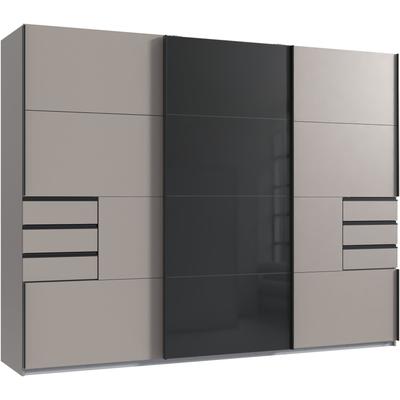 Schwebetürenschrank WIMEX "Tilburg", saharagrau, durchgängige türfront glas schwarz, absetzung grafit, B:270cm H:208cm T:65cm, Spanplatte, Schränke, mit Glaselementen Image