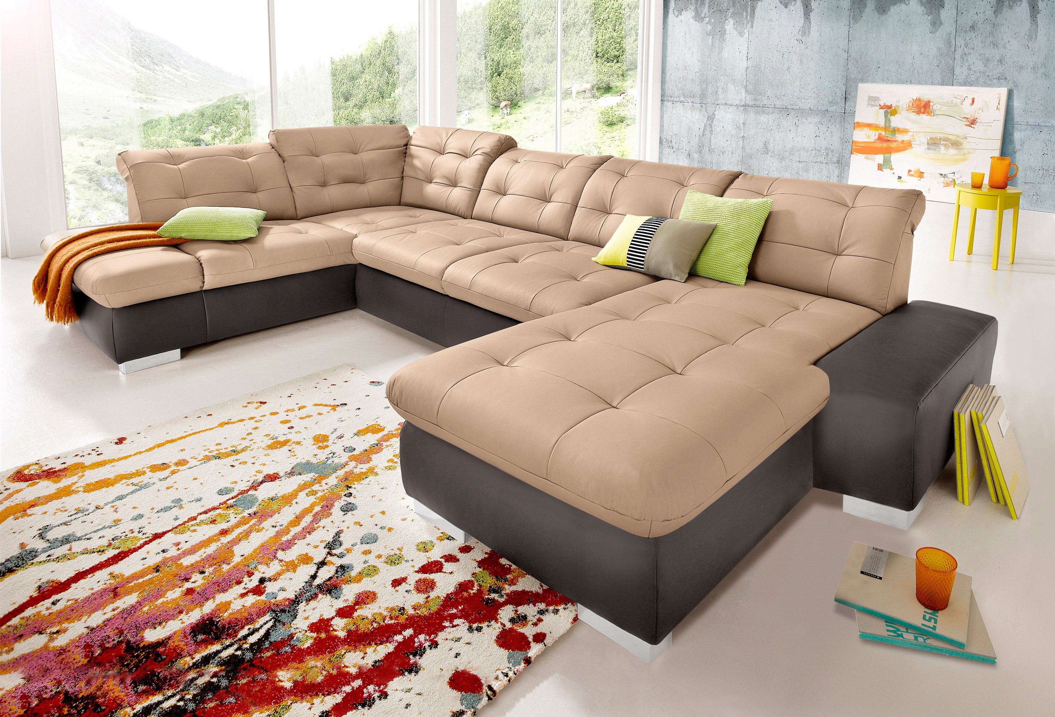 Wohnlandschaft SIT & MORE "Palomino U-Form", braun (mokka, cappuccino), B:355cm H:84cm T:208cm, NaturLEDER (echtes Rindsleder) in Sitz und Rücken. Korpus mit Kunstleder SOFTLUX bezogen;Kunstleder SOFTLUX/Struktur (100% Polyester);NaturLEDER: Bitte... Image