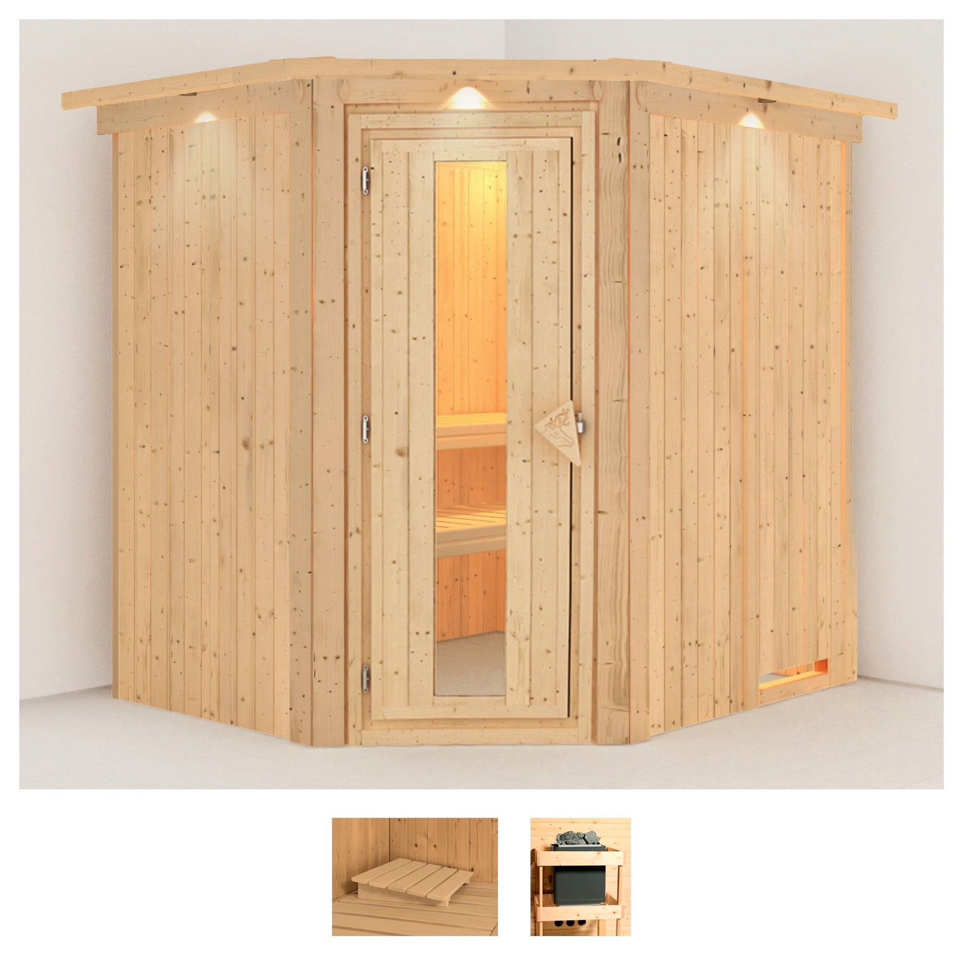 Sauna KARIBU "Siirin", beige (naturbelassen), ohne Ofen, (ohne Ofen), Saunen, ohne Ofen Image