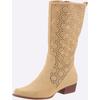 Stiefel HEINE, Damen, Gr. 39, beige (sand), Leder, Veloursleder, Rindsleder, modisch, Schuhe Cowboystiefel Sommerstiefel Reißverschlussstiefel