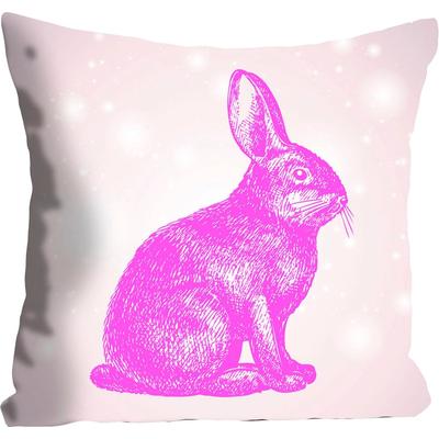 Dekokissen QUEENCE "Hugo", pink (pink, bedruckt), B:40cm L:40cm, Polyester, Dekokissen_Sitzkissen_Kissenhüllen, mit einem pinken Hasen Image