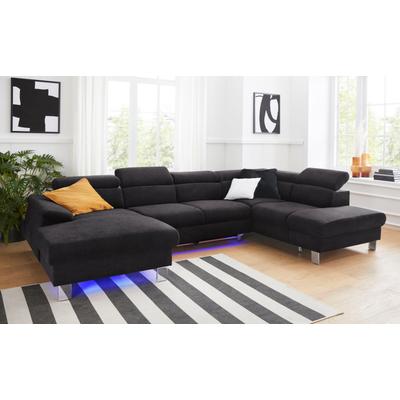 Polstergarnitur COTTA "Komaris U-Form", schwarz, B:320cm, Sitzmöbel-Sets, Set bestehend aus: Wohnlandschaft mit Kopfteilverstellung & Hocker Image