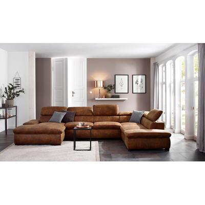 Wohnlandschaft HOME AFFAIRE "Alberto U-Form", braun (cognac), B:350cm H:73cm T:228cm, 100% Polyester, Microfaser in Antiklederoptik (100% Polyester), Luxus-Microfaser Vintageoptik (100% Polyester), Luxus-Microfaser weich (90%Polyester 10%Polyamid),... Image