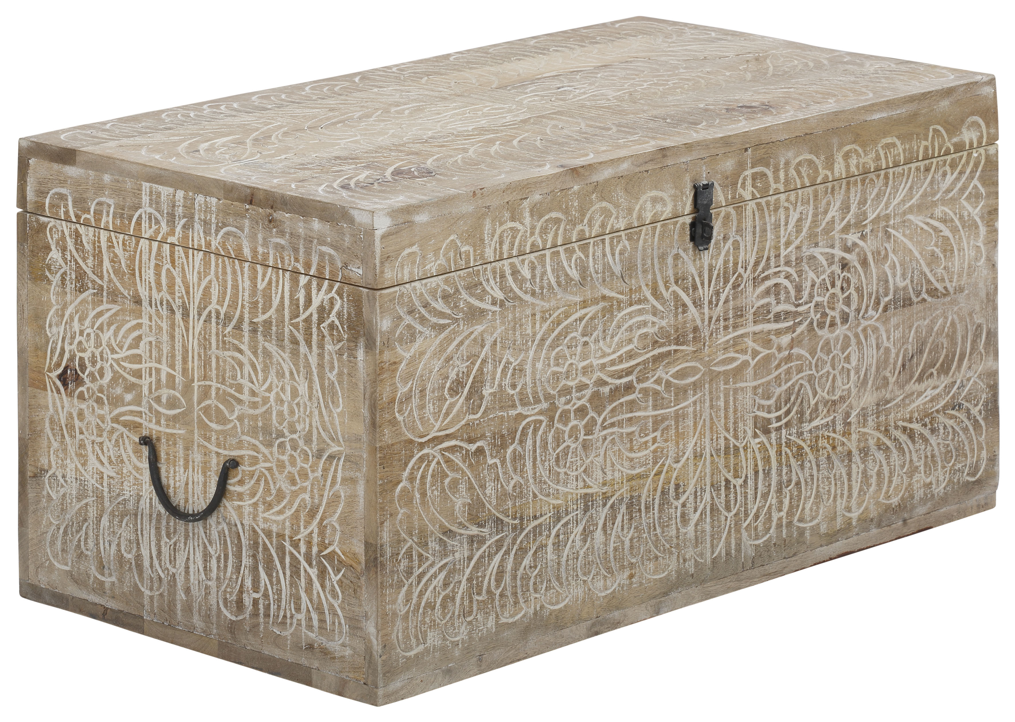 Truhentisch HOME AFFAIRE "Lavin", beige (naturfarben), B:90cm H:45cm T:47cm, Truhen, Mangoholz, mit dekorativen Schnitzereien, Handgefertigt, Breite 90 cm