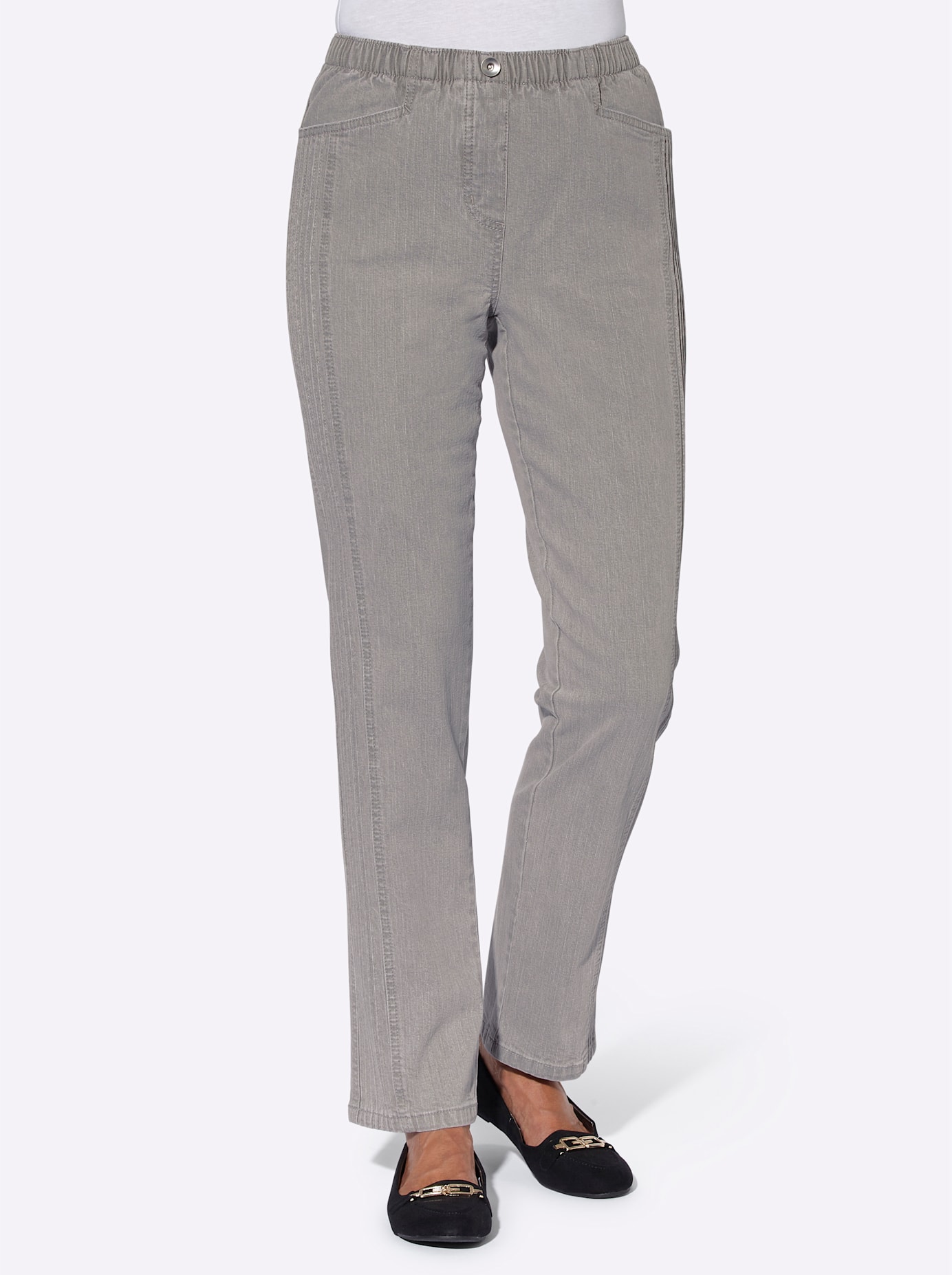 Bequeme Jeans CASUAL LOOKS, Damen, Gr. 19, Kurzgrößen, grau (grau denim), 98% Baumwolle, 2% Elasthan, unifarben, lang, Jeans