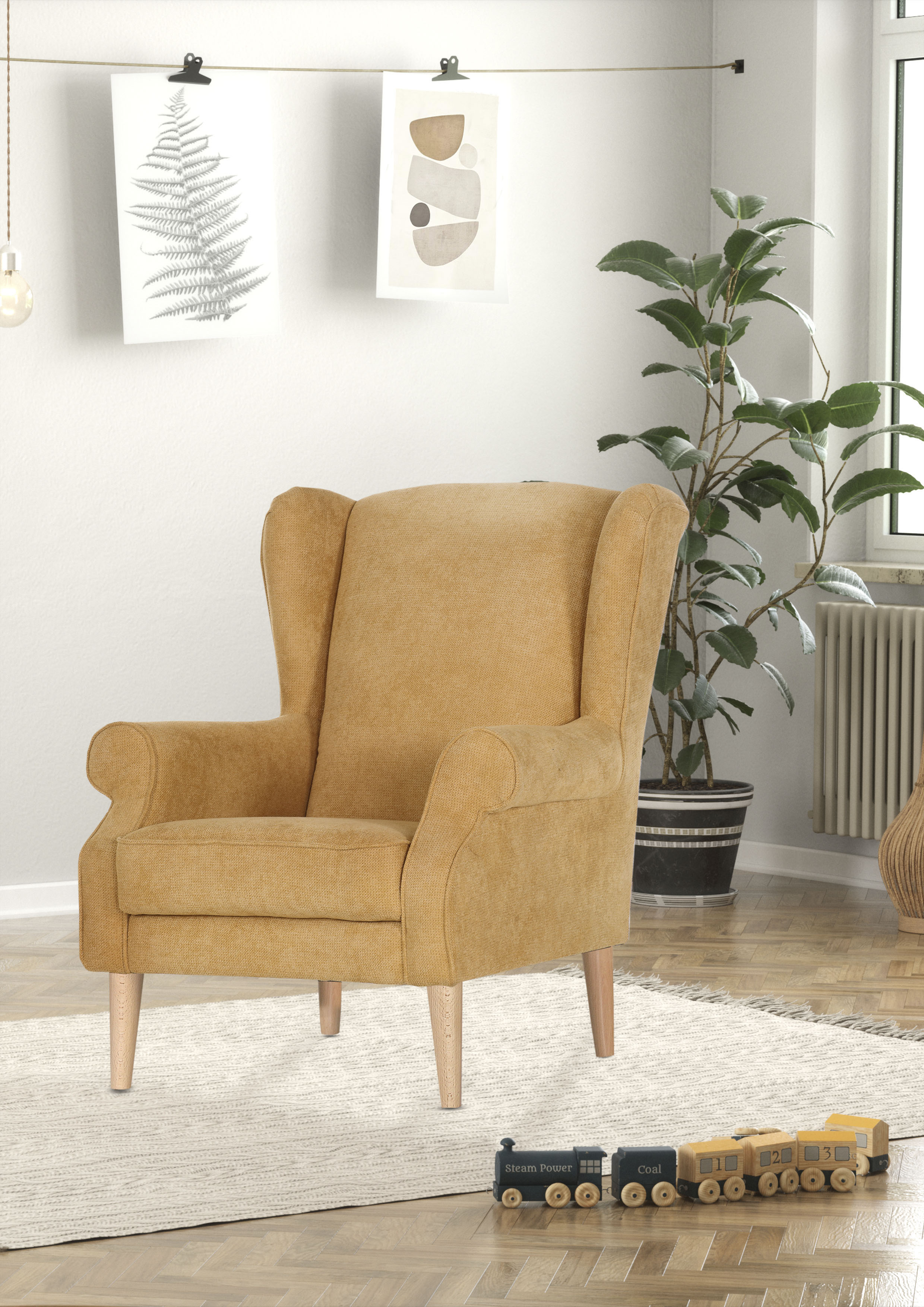 Ohrensessel GUTMANN FACTORY, bunt (gelb, rosé, hellblau), B:82cm H:95cm T:85cm, 100% Polyester, Sessel, Ohrensessel