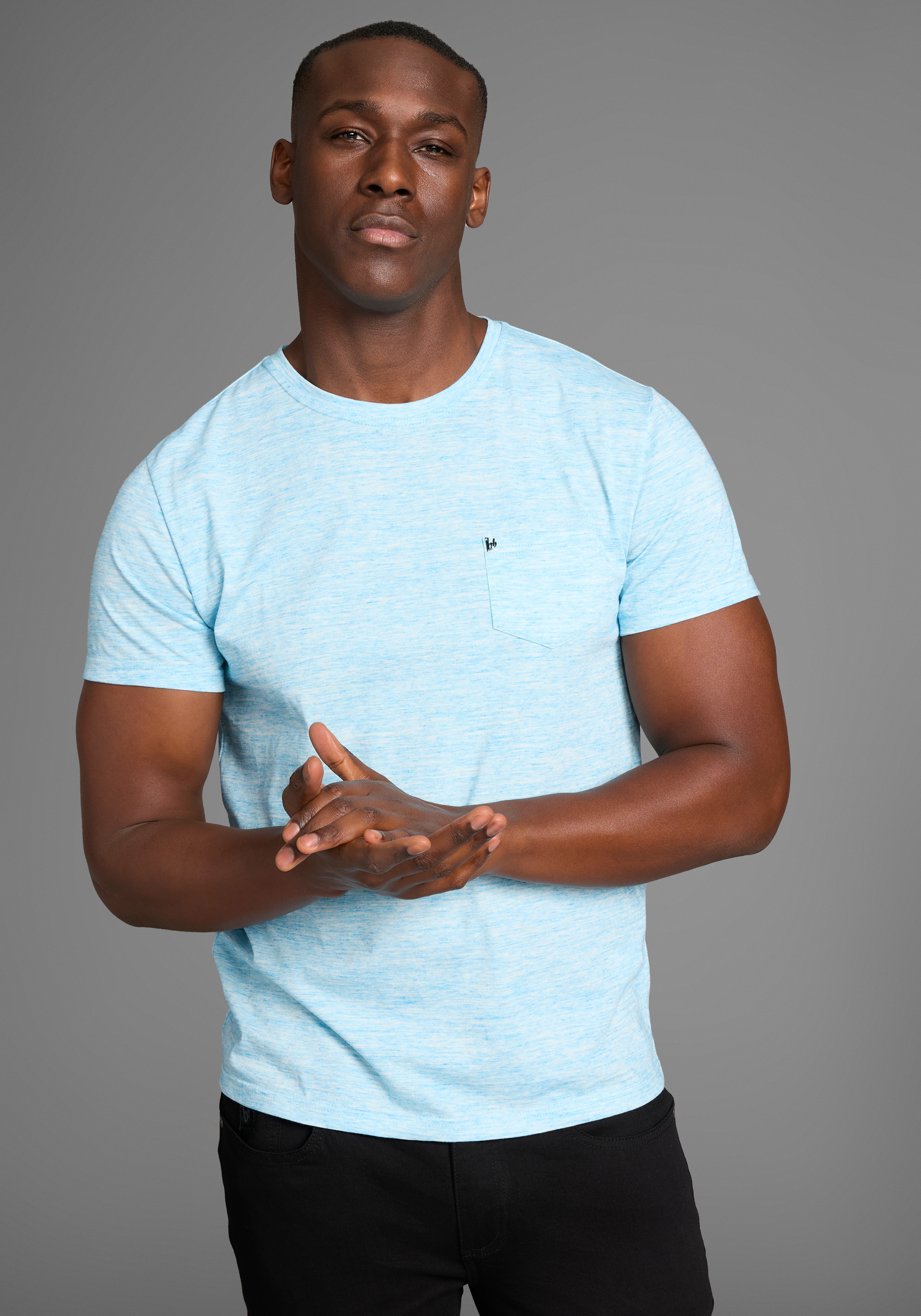 T-Shirt BRUNO BANANI, Herren, Gr. M (48/50), grün (petrol meliert), Single Jersey, Obermaterial: 60% Baumwolle, 40% Polyester, meliert, slim fit, Rundhals, Shirts T-Shirt, Kurzarm, Slim Fit, unifarben, Rundhalsausschnitt