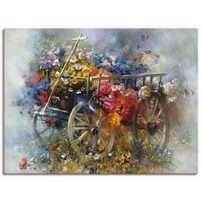 Wandbild ARTLAND "Blumen Schubkarre", bunt (farbe bild(er): bunt), B:80cm H:60cm T:1,8cm, Canvas, Leinwand, Bilder, als Leinwandbild, Poster in verschied. Größen Image