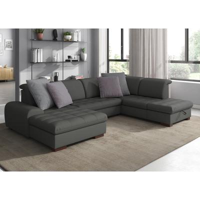 Wohnlandschaft SIT & MORE "Luxor U-Form", grau (graphite), B:329cm H:82cm T:224cm, Luxus-Microfaser ALTARA NUBUCK (100% Polyester), Soft clean (98% Polyester, 2% Polyamid), Struktur fein (100% Polyester), Sofas, wahlweise mit Bettfunktion,... Image