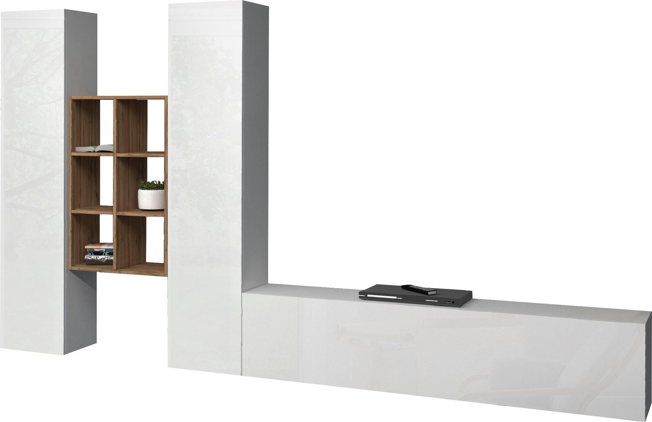 Wohnwand INOSIGN "Maruska", weiß (weiß hochglanz, weiß hochglanz), B:350cm H:180cm T:30cm, Spanplatte, Kastenmöbel-Sets