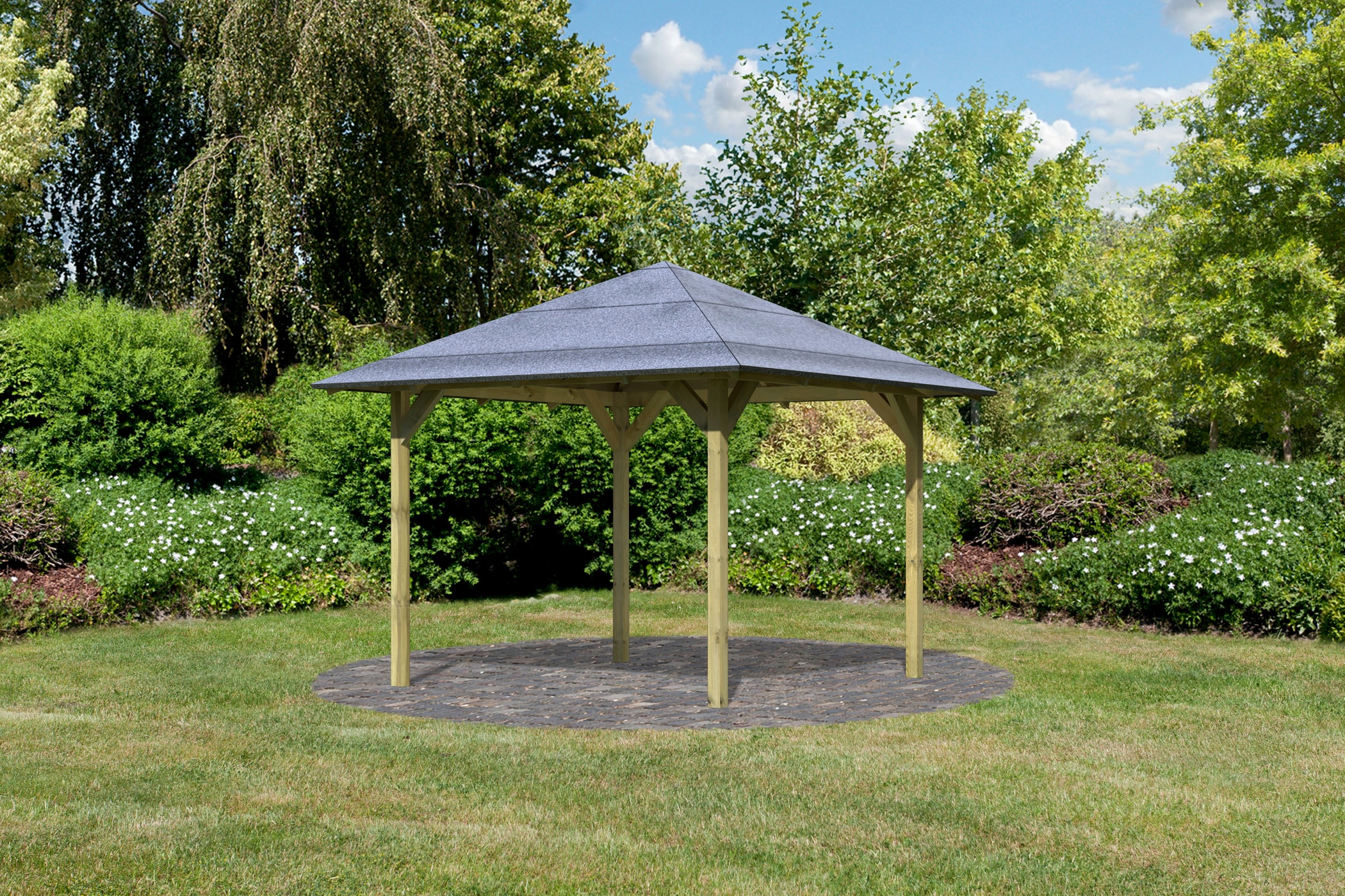 Pavillon KARIBU "Sevilla", grau, B/H/T: 340cm x 290cm x 340cm, Pavillons, BxTxH: 340x340x290 cm Image