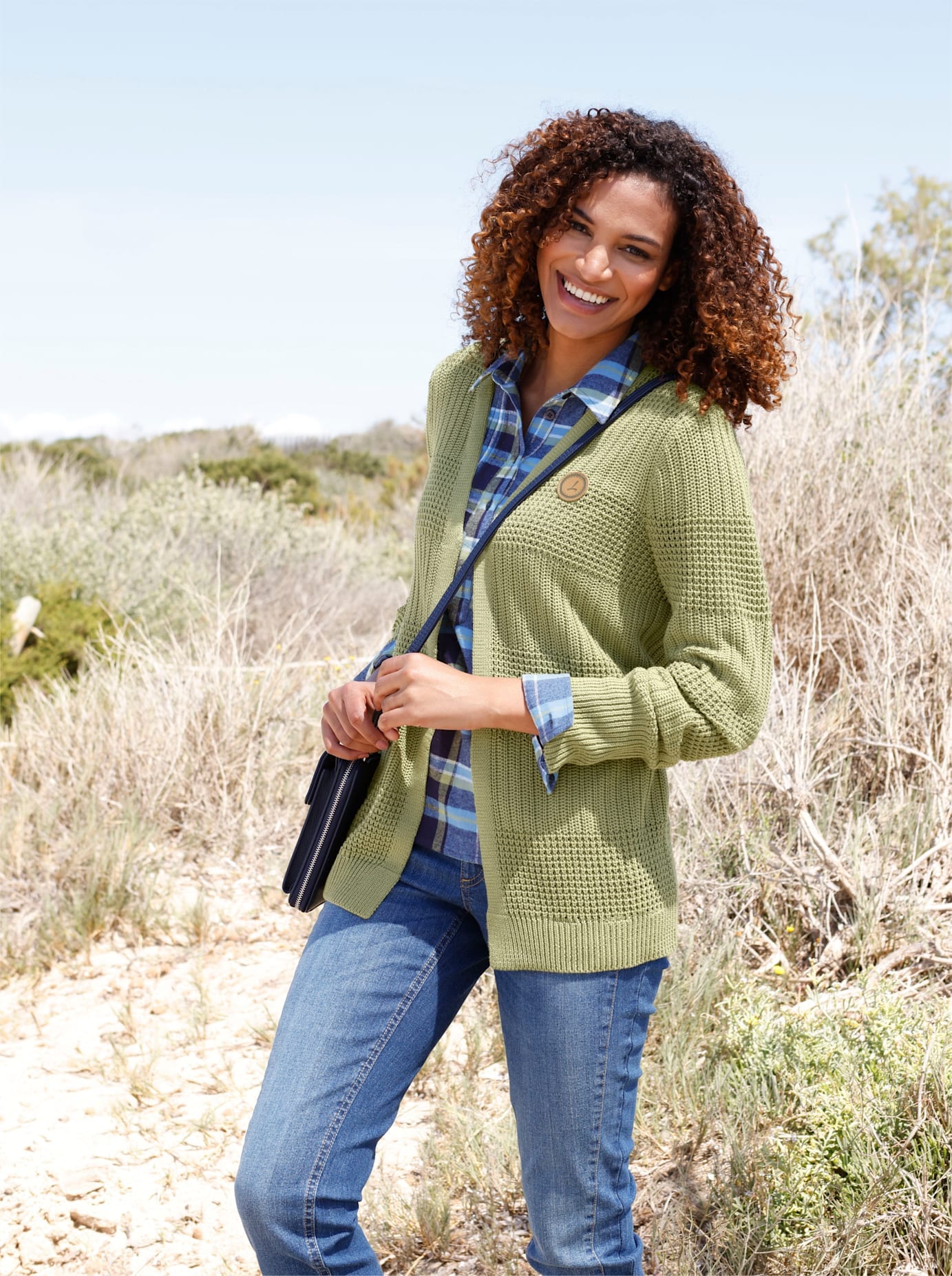 Strickjacke CASUAL LOOKS, Damen, Gr. 50, grün (schilf), 50% Baumwolle, 50% Polyacryl, unifarben, Strickjacken Strickjacke