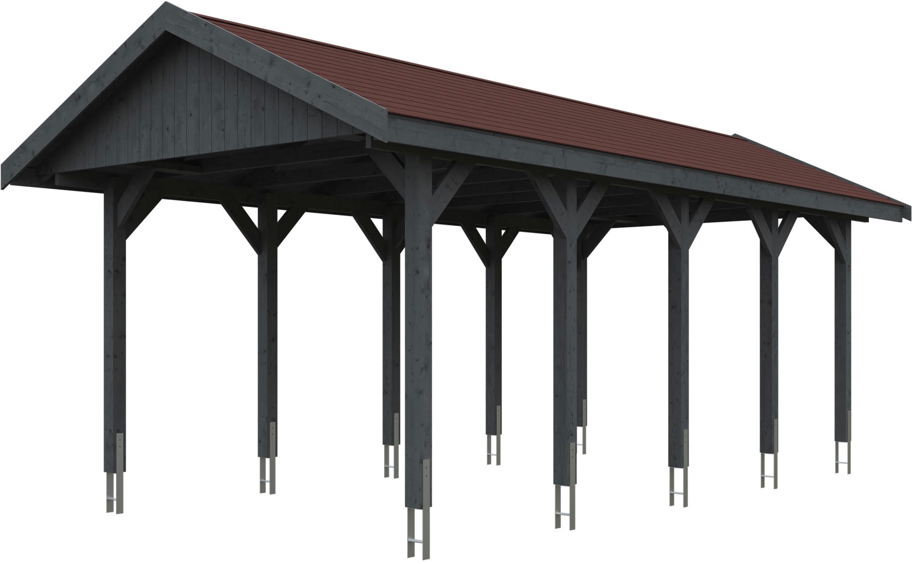 Einzelcarport SKANHOLZ "Wallgau", grau (schiefergrau), B/H/T: 380cm x 215cm x 750cm, Carports, mit roten Dachschindeln Image