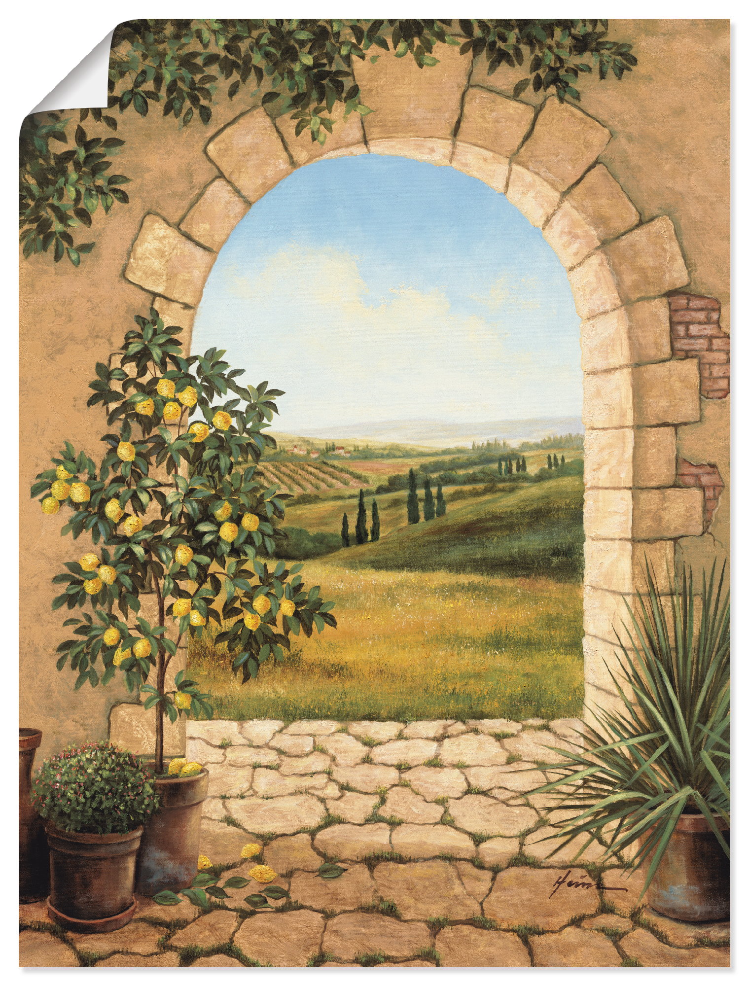 Wandbild ARTLAND "Zitronenbaum vorm Torbogen", beige (farbe bild(er): naturfarben), B:45cm H:60cm, Bilder, als Alubild, Outdoorbild, Leinwandbild, Poster, Wandaufkleber Image