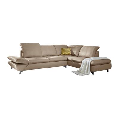 Ecksofa W.SCHILLIG "taoo, elegant und zeitlos, bequem, L-Form", braun (stone z59), B:296cm H:84cm T:242cm, Longlife Xtra-Leder Z59: Glattleder mit modischer Prägung. Hautstärke 0, 9 - 1, 1 mm, Sofas, mit Sitziefenverstellung & Kopfteilverstellung Image