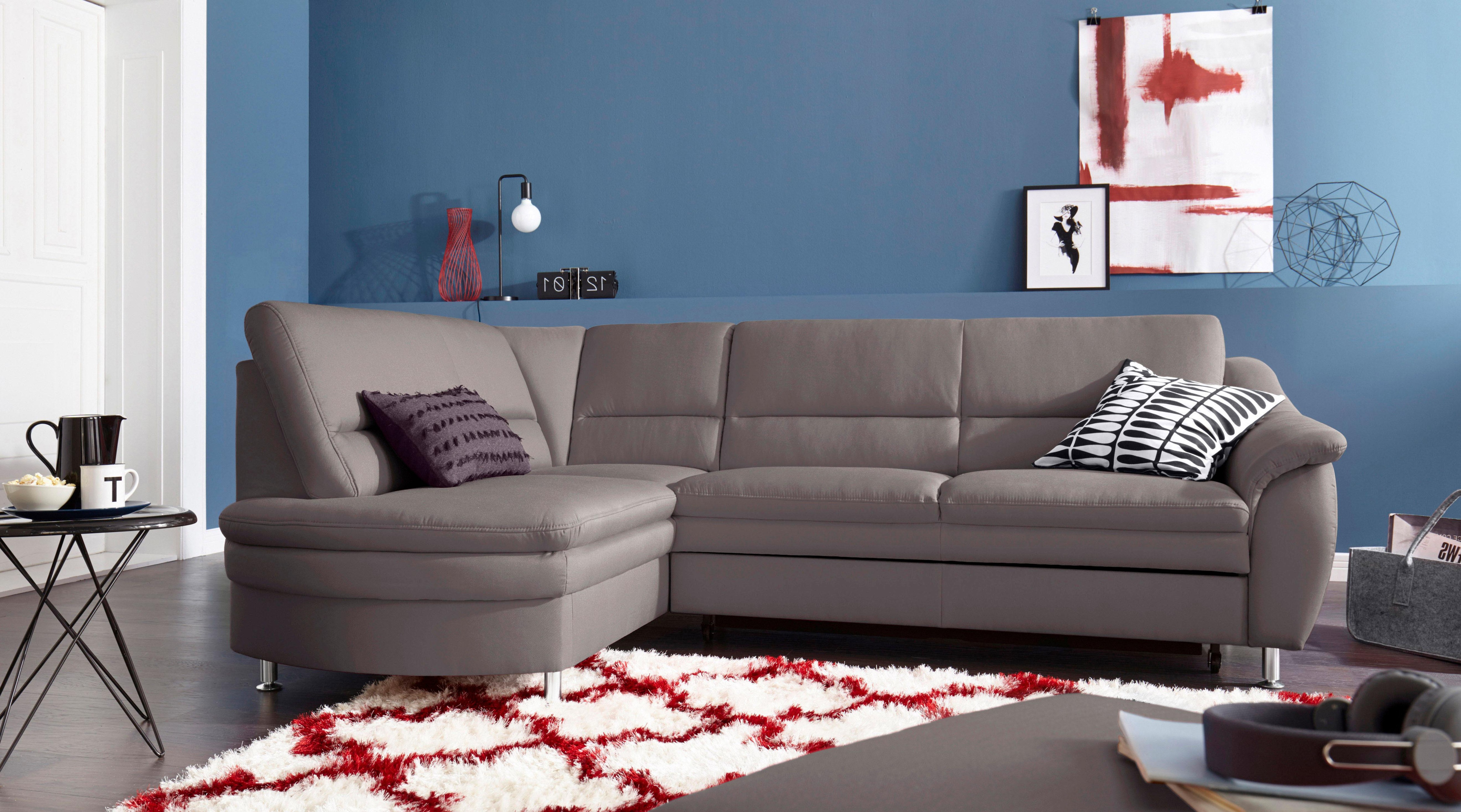 Ecksofa SIT & MORE "Cardoso L-Form", grau (hellgrau), B:250cm H:90cm T:175cm, Luxus-Microfaser (90% Polyester, 10% Polyamid), Flachgewebe (100% Polyester), Struktur (100% Polyester), Sofas, mit Federkern, wahlweise mit Bettfunktion und Schubkasten Image