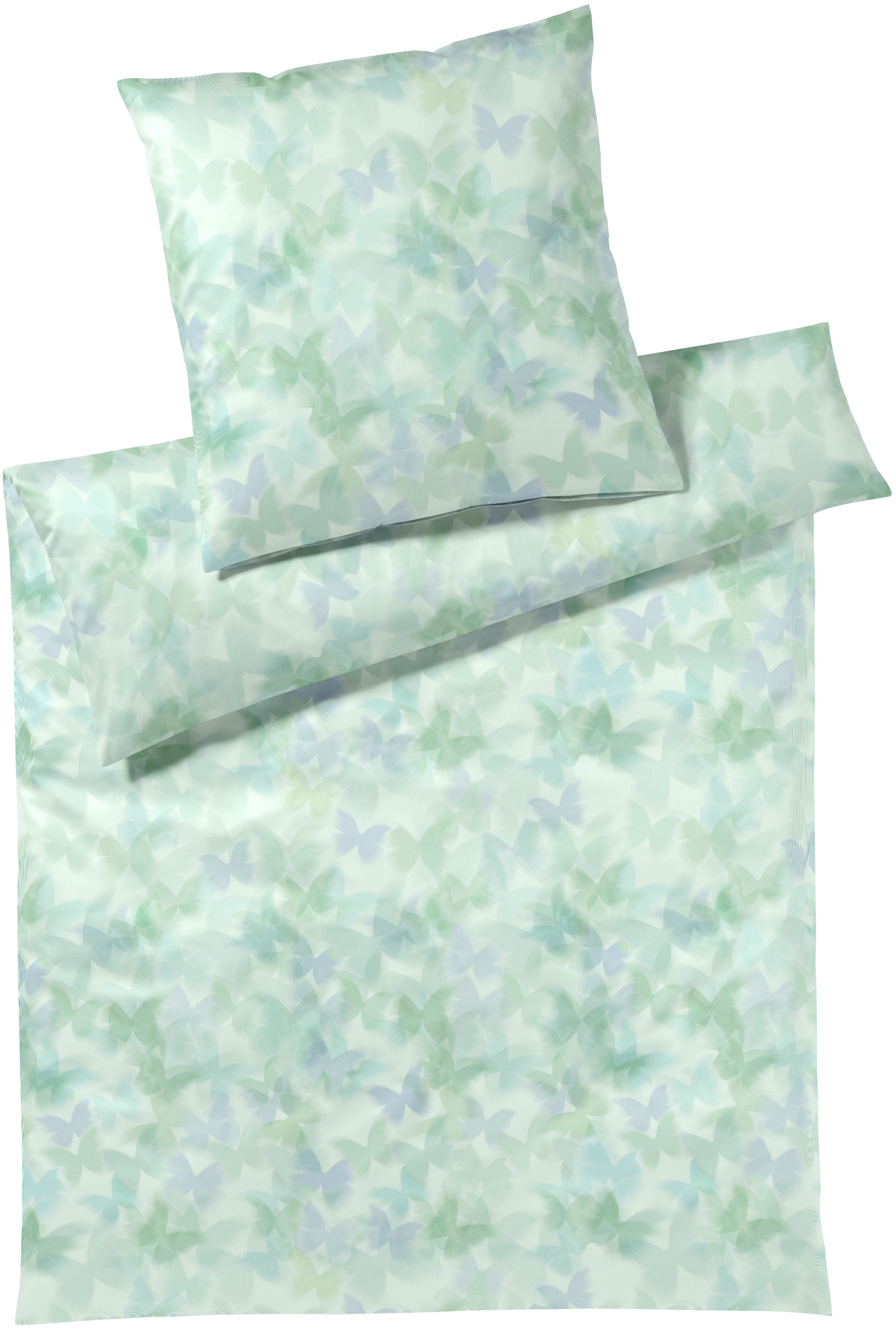 Bettwäsche ELEGANTE "Lucid", blau (türkis grün), B/L: 135cm x 200cm, 1 Stk., 1 Stk., Mako-Batist, B/L: 80cm x 80cm, 2 Stk., Mako-Batist, Obermaterial: 100% Baumwolle, Bettwäsche, Bettwäsche, angenehmes Hautgefühl