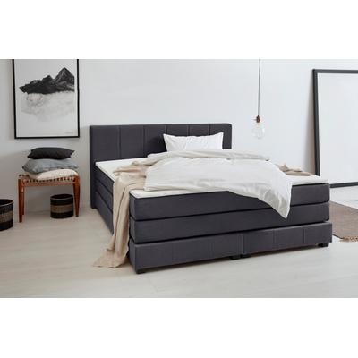 Boxspringbett OTTO PRODUCTS "Peetu", schwarz, B:190cm L:213cm, Struktur fein aus 100%-recyceltem Polyester, Komplettbetten, Boxspringbett, Taschenfederkern-Matratze, in 4 Breiten und 4 Farben, incl. Topper Image