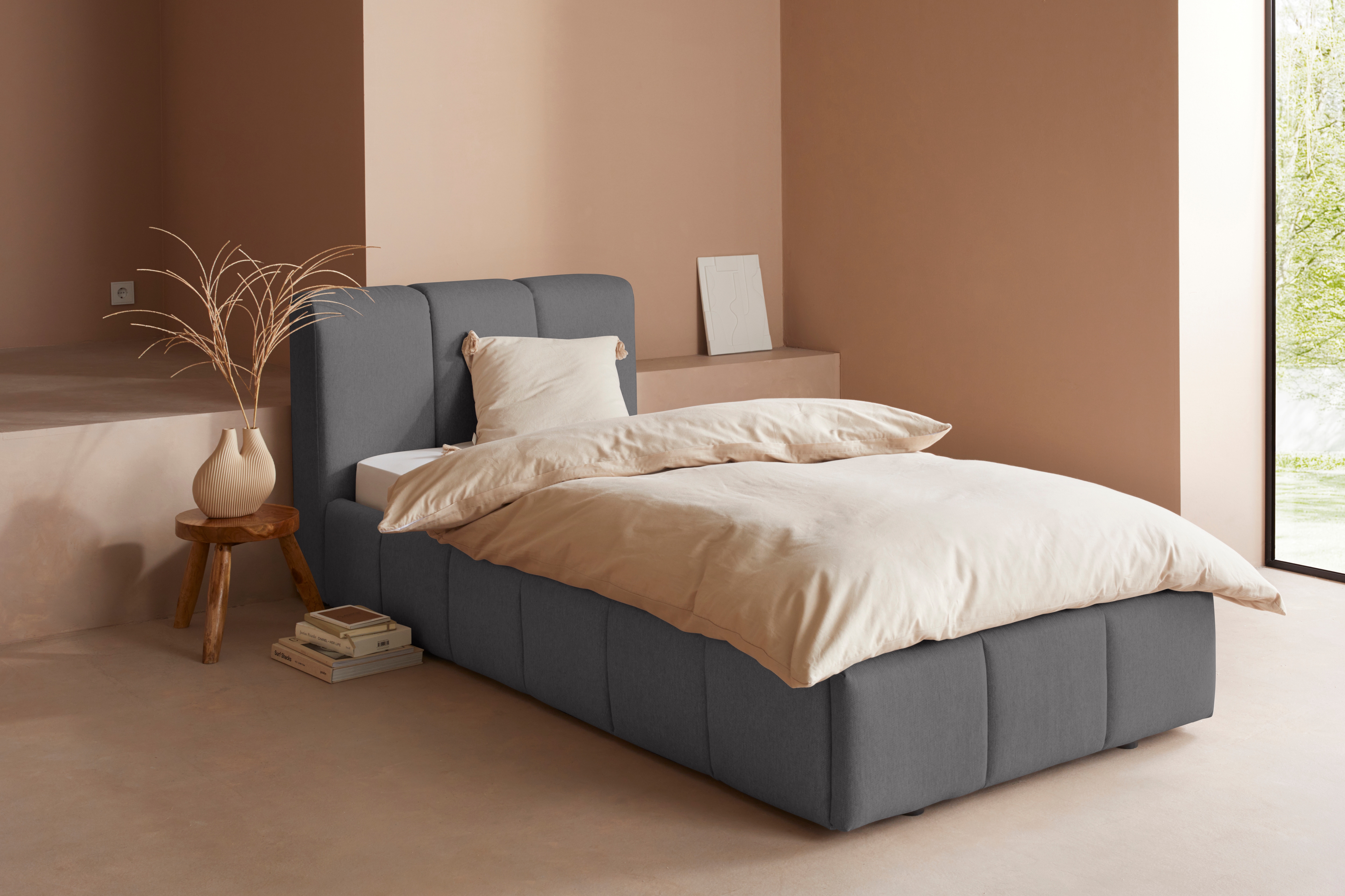 Polsterbett "Maileen", grau, B:101cm L:225cm, 88% Polyester, 9% Rayon, 3% Nylon, LEGER HOME BY LENA GERCKE, Betten, Polsterbett ohne Bettkasten Bettgestell Polsterbett, in 5 Breiten und 3 Farben, incl. Rollrost Image