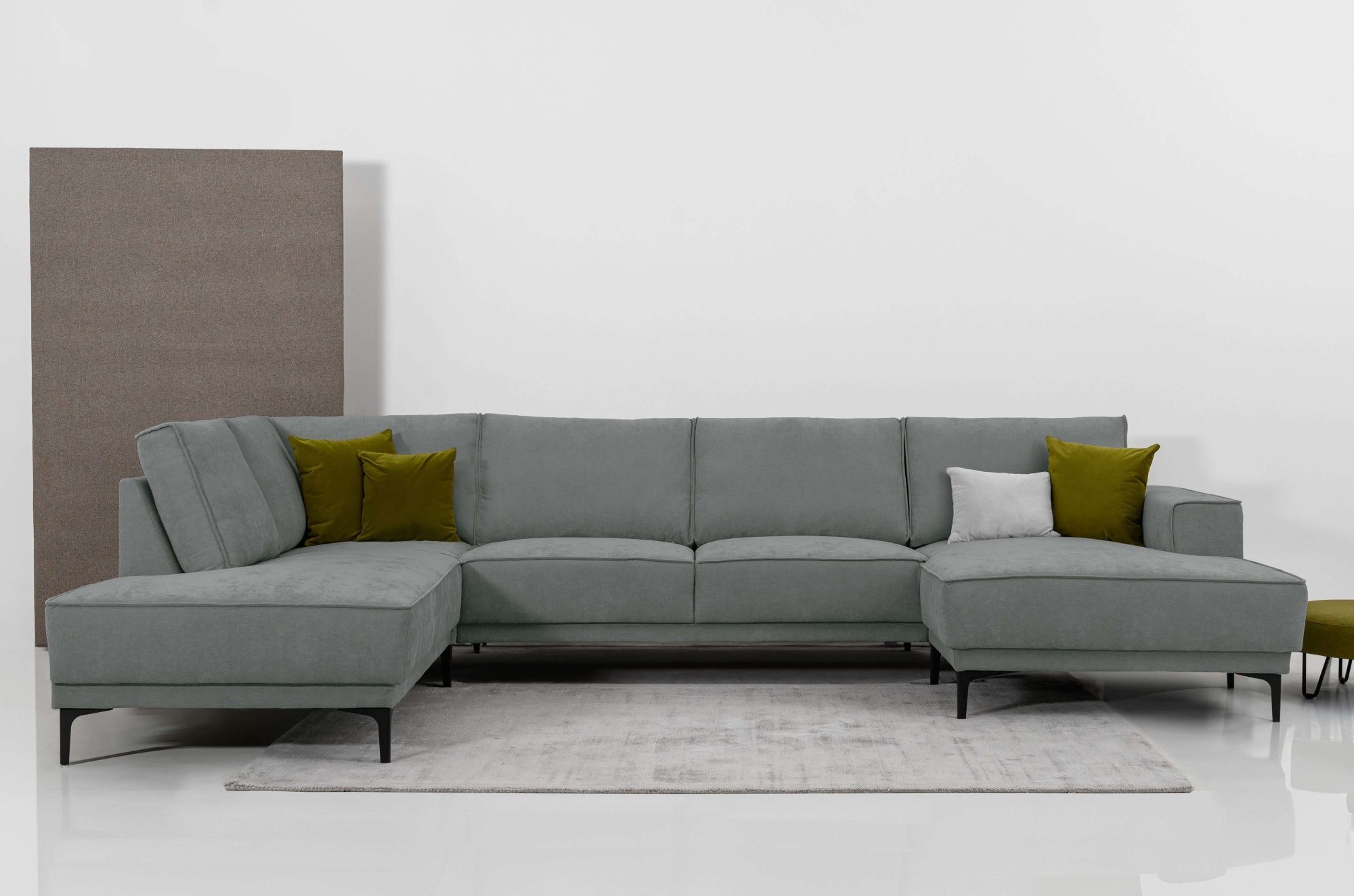 Wohnlandschaft OTTO HOME "XXL Sofa Oland, Struktur, Flachgewebe, Luxus-Microfaser, Boucle", grau (dunkelgrau), B:345cm H:85cm T:210cm, 100% Polyester, Sofas, Wohnlandschaft, U-Form, 345 cm, Wellenunterfederung, Skandi-Design, Metallfüße