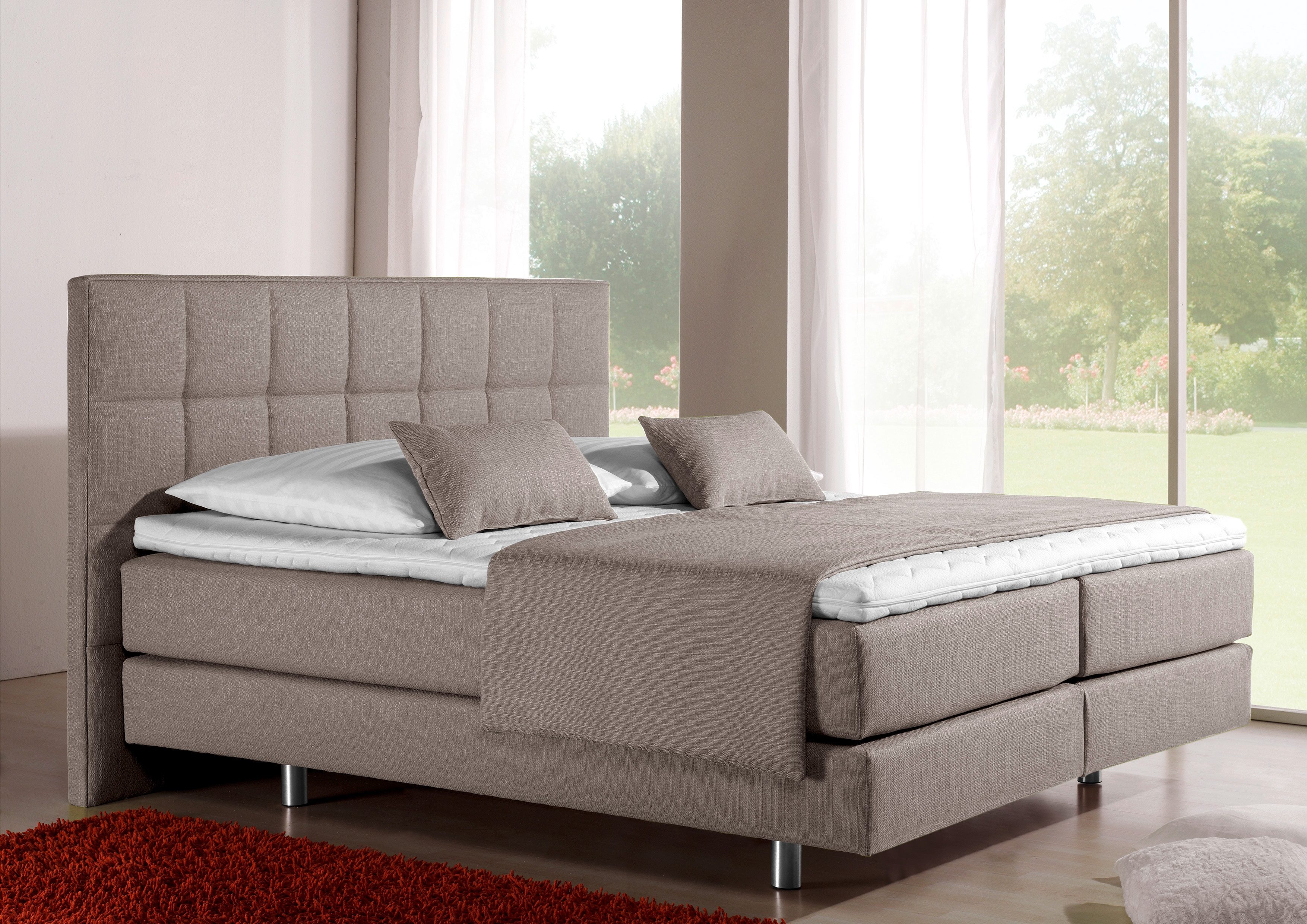 Boxspringbett INOSIGN "Neon", beige, B:158cm L:210cm, Strukturstoff-Bezug (100% Polyester), Komplettbetten, Boxspringbett, in 3 Matratzenarten, feine Steppung im Kopfteil, 2 Härtegrade Image