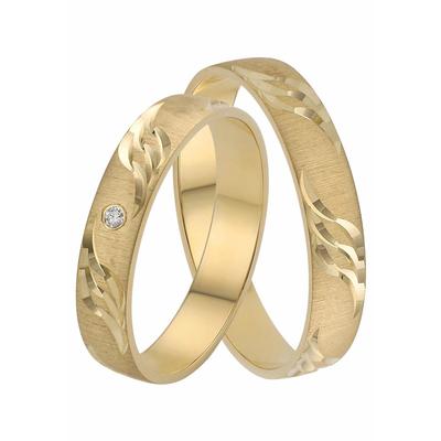 Trauring FIRETTI "Schmuck Geschenk Gold 375 Hochzeit Ehering "LIEBE" Welle" Gr. 21, gold (gelbgoldfarben), Fingerringe, 21, 0,01 ct SI = kleine Einschlüsse mit Brillant, Gelbgold 375, 4mm, Made in Germany, wahlweise mit oder ohne Brillant Image