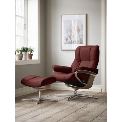 Relaxsessel STRESSLESS "Mayfair", rot (rot dinamica), B:92cm H:103cm T:79cm, Microfaser DINAMICA (88% Polyester, 12% Polyurethan), Sessel, mit Hocker, mit Cross Base, Größe S, M & L, Holzakzent Eiche Image