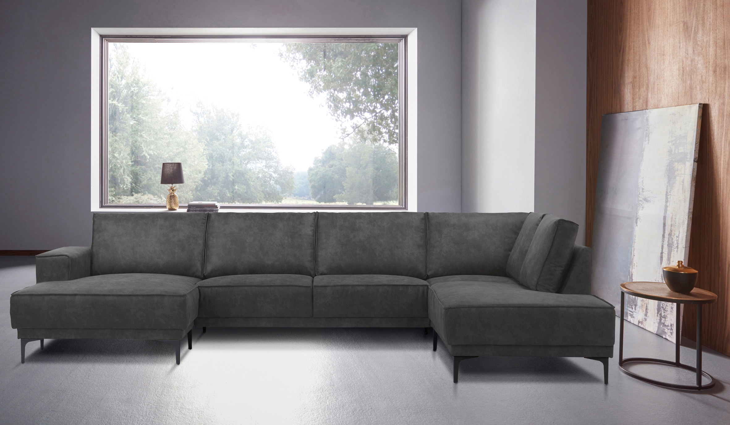 Wohnlandschaft OTTO HOME "XXL Sofa Oland, Struktur, Flachgewebe, Luxus-Microfaser, Boucle", grau (anthrazit), B:345cm H:85cm T:210cm, Struktur weich (100% Polyester);Luxus-Microfaser (100% Polyester);Webstoff (100% Polyester), Sofas, Wohnlandschaft,...