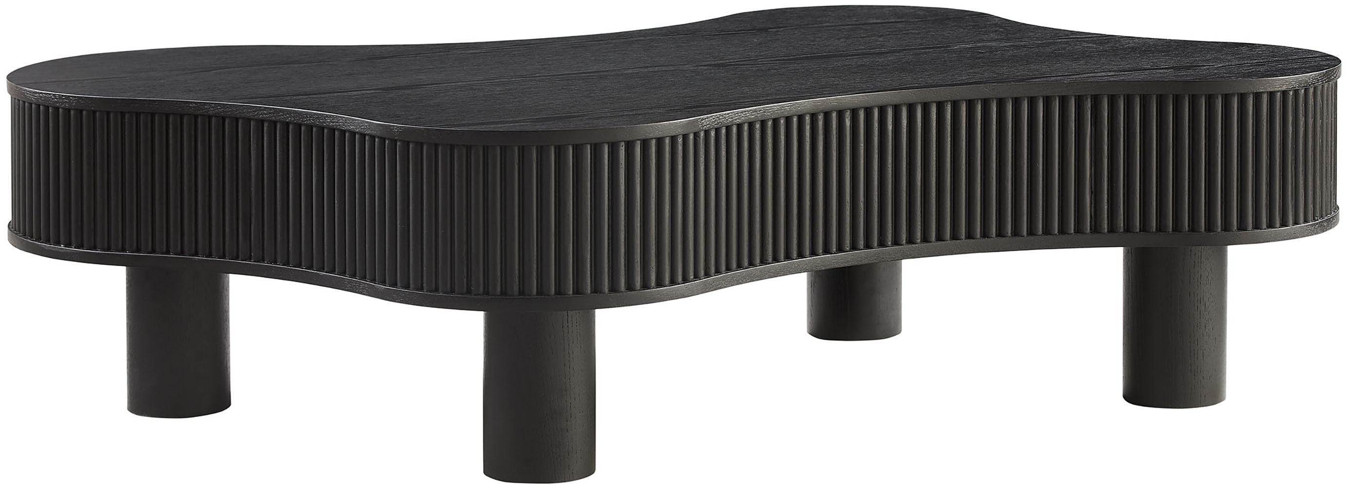 Couchtisch SALESFEVER "Wohnzimmertisch organisch mit Massivholz-Lamellen 115 x 75 cm", schwarz, B:116cm H:32cm T:77cm, MDF, Esche massiv, Holzfurnier, Tische, Couchtisch, mit Massivholz-Lamellen