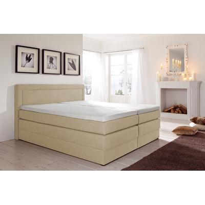 Boxspringbett HAPO, beige, Liegefläche B/L: 200cm x 200cm, kein Härtegrad, Bonnell-Federkernmatratze, Kopfteil, seitliche Unterbox und Obermatratze sind mit pflegeleichtem Feinstrukturstoff in Leinenoptik (100% Polyester) bezogen, Die Oberseite der... Image