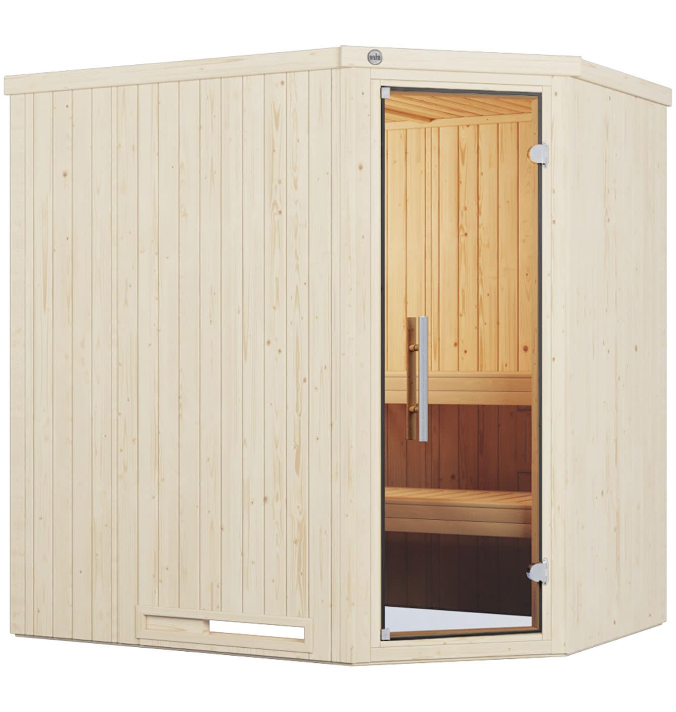 Sauna WEKA "Element-Ecksauna VARBERG 1", weiß, Bio-Ofen, externe Steuerung, 7,5 kW, Saunen, vorgefertigte Elemente, moderne Ganzglastür Image