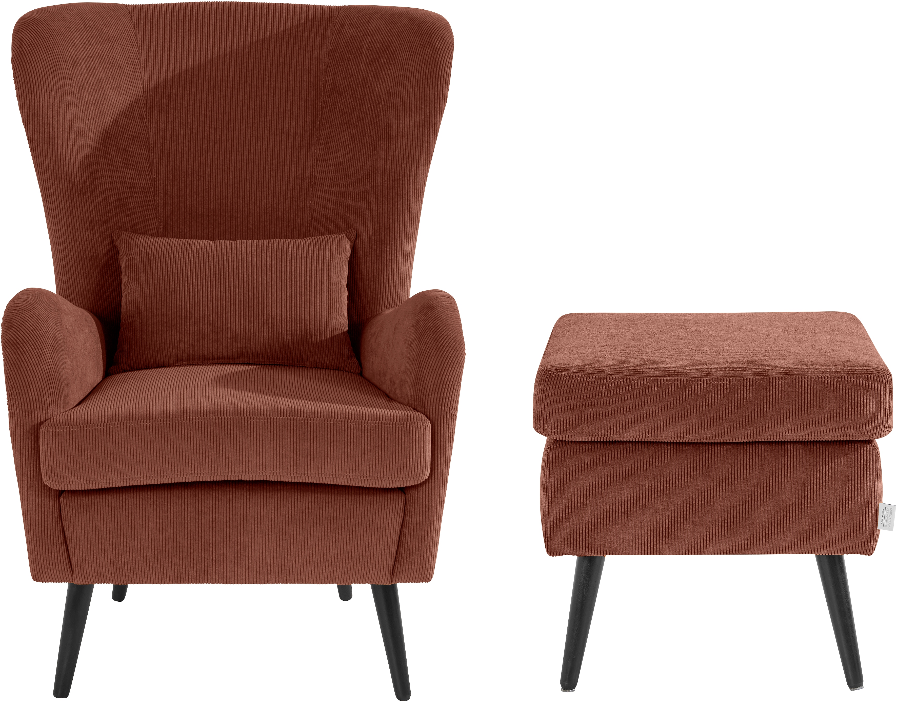 Sessel HOME AFFAIRE "Sallito, TV-Sessel, Ohrensessel mit", orange (terra), B:76cm H:109cm T:85cm, Struktur Hahnentritt (67% Polypropylen, 33% Polyester);Samtoptik (100% Polyester);Fellimitat (100% Polyester);Samtcord (92% Polyester, 8%...