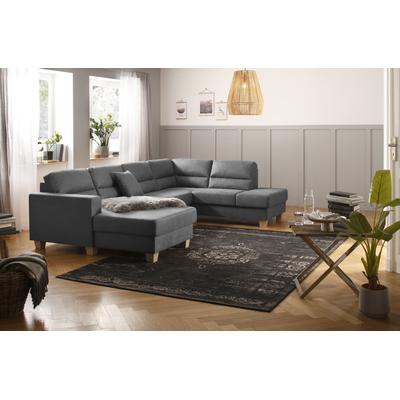 Wohnlandschaft HOME AFFAIRE "Navan, komfortabel mit viel Platz, U-Form", grau (dunkelgrau), B:313cm H:85cm, Sofas, Wohnlandschaft, wahlweise mit Bettfunktion und Kopfstütze Image