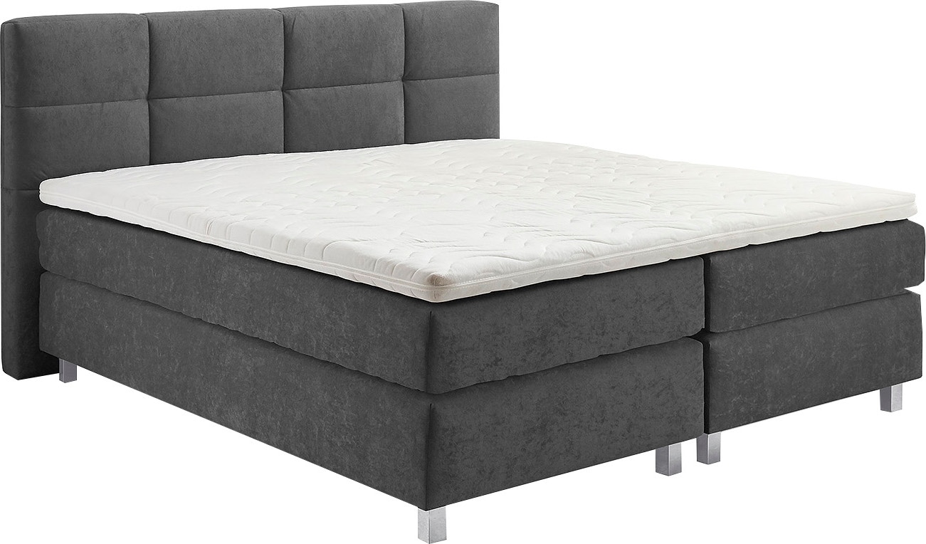 Boxspringbett, grau (anthrazit), B:175cm L:210cm, Bezug: 100% Polyester;Polsterung: 100% Polyester, WESTFALIA SCHLAFKOMFORT, Komplettbetten, Boxspringbett, wahlweise mit Kaltschaum-Topper Image